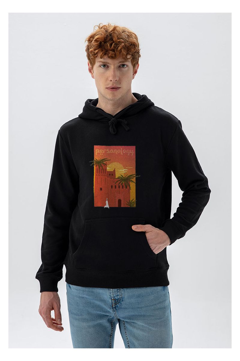 Black Premium Cotton Morocco Design Pullover Hoodie