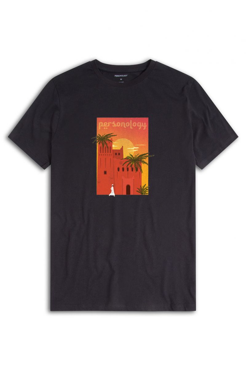 Black Soft Fabric Morocco Design Short Sleeve Tee