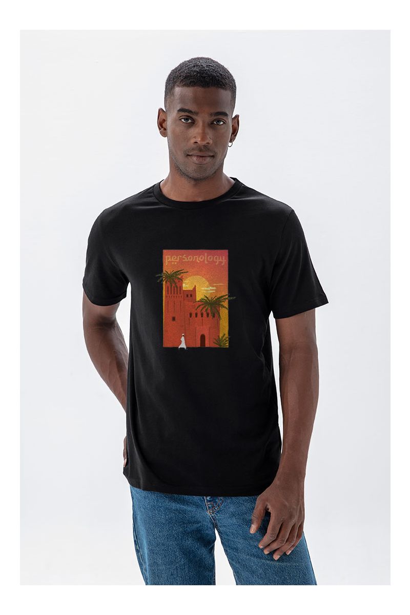 Black Soft Fabric Morocco Design Short Sleeve Tee