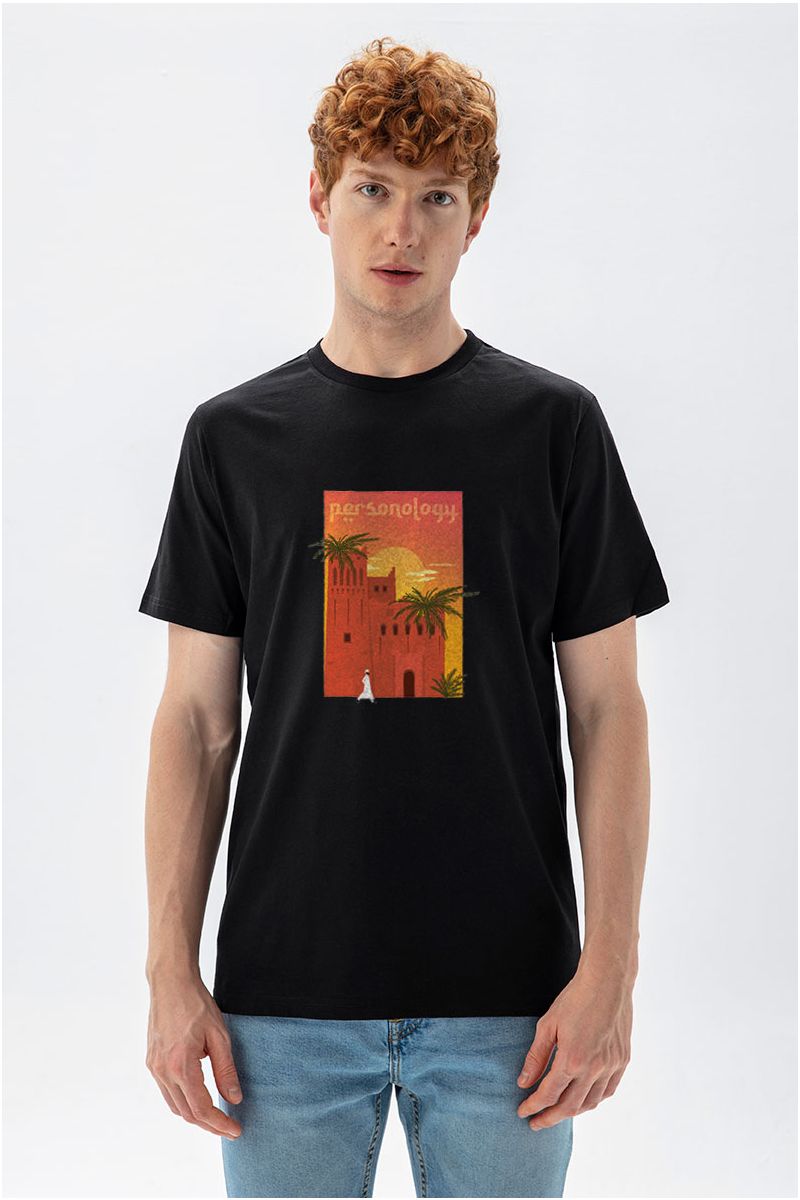Black Soft Fabric Morocco Design Short Sleeve Tee