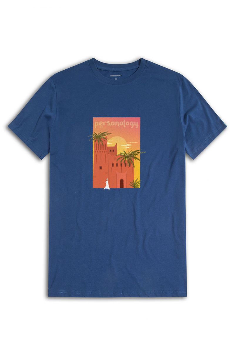 Navy Soft Fabric Morocco Design Short Sleeve Tee