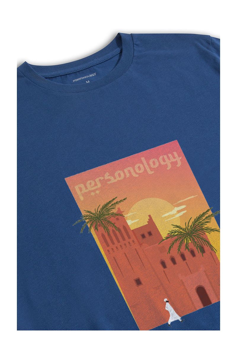 Navy Soft Fabric Morocco Design Short Sleeve Tee