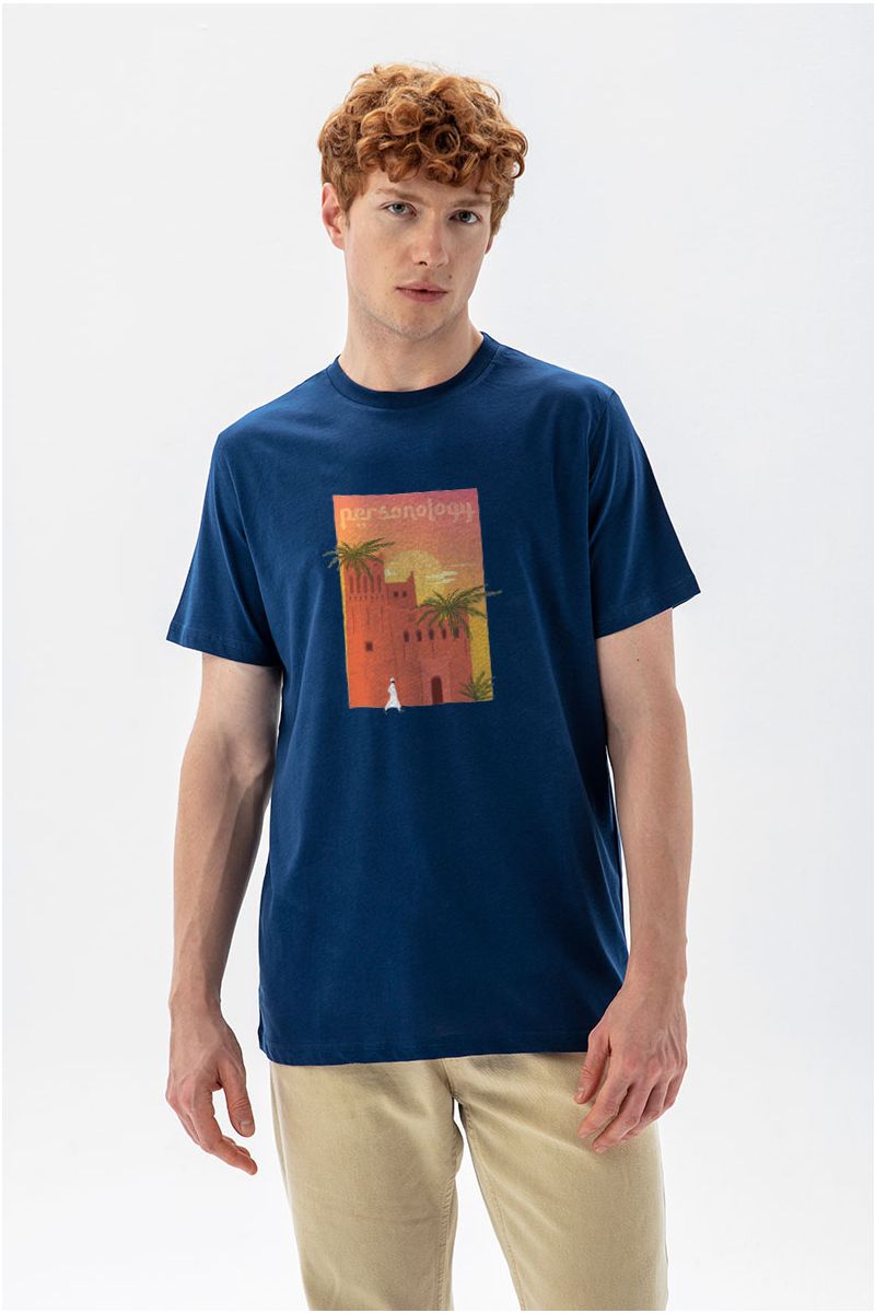 Navy Soft Fabric Morocco Design Short Sleeve Tee