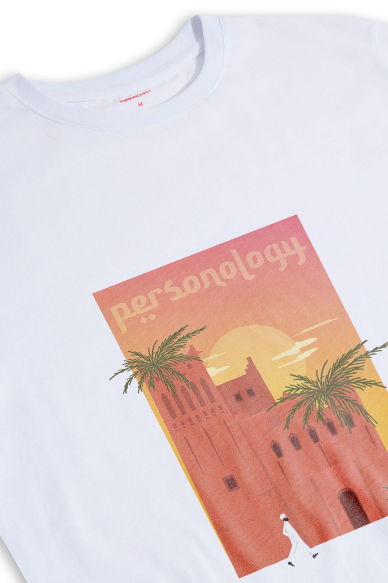 White Soft Fabric Morocco Design Short Sleeve Tee