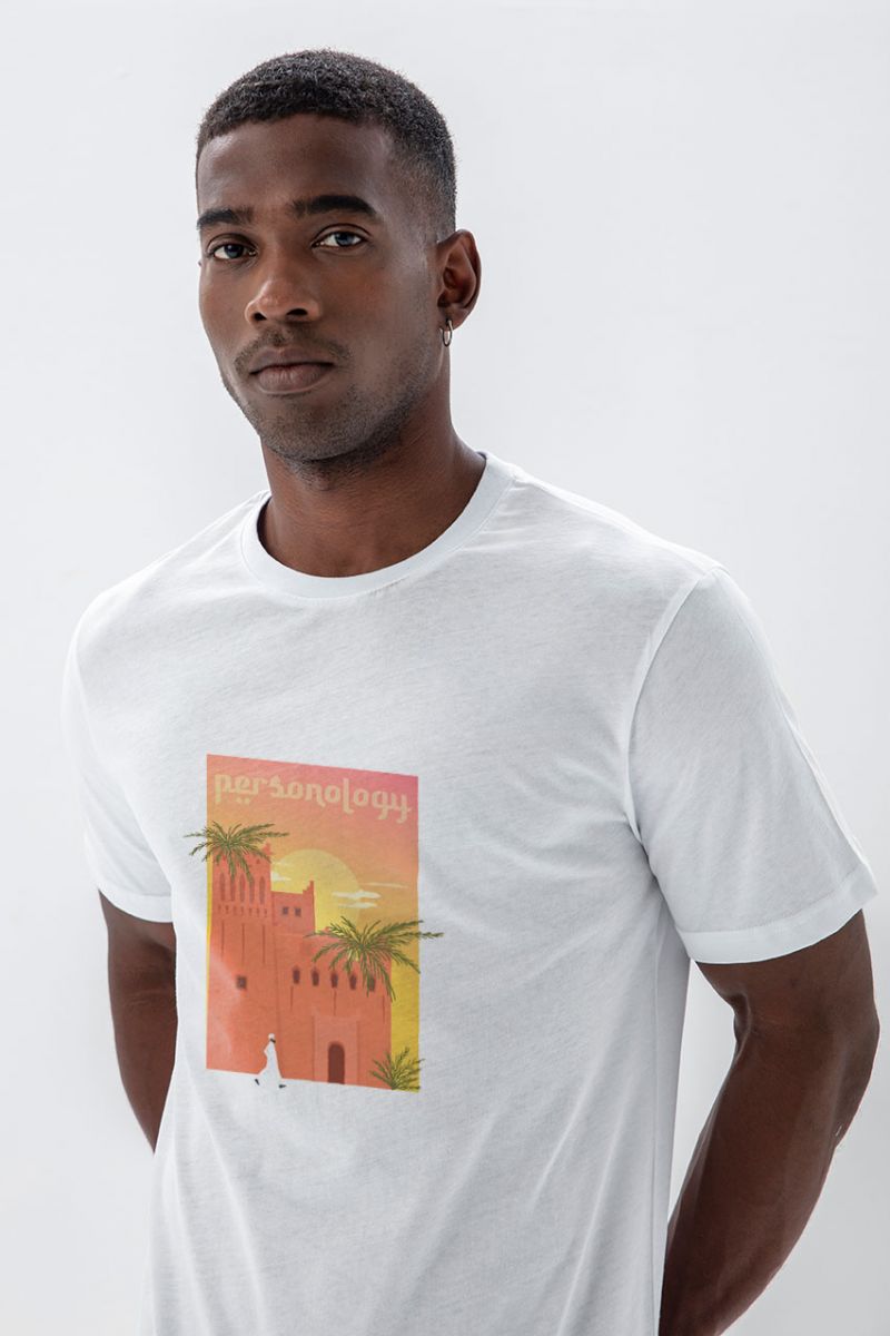 White Soft Fabric Morocco Design Short Sleeve Tee