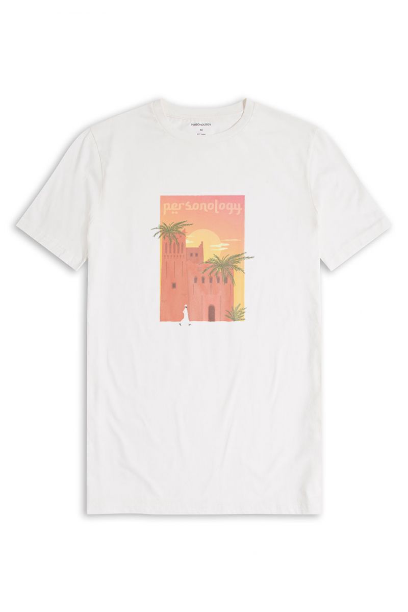 Off White Soft Fabric Morocco Design Short Sleeve Tee