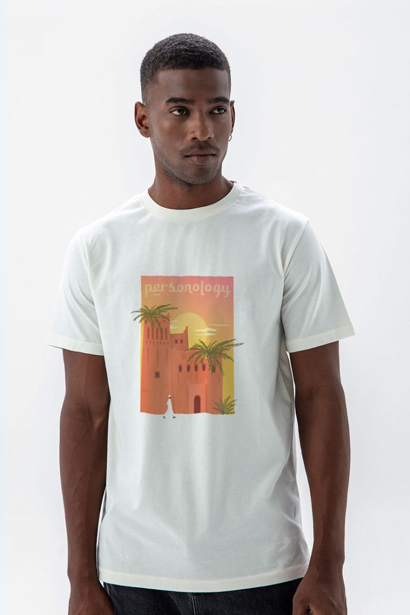 Off White Soft Fabric Morocco Design Short Sleeve Tee
