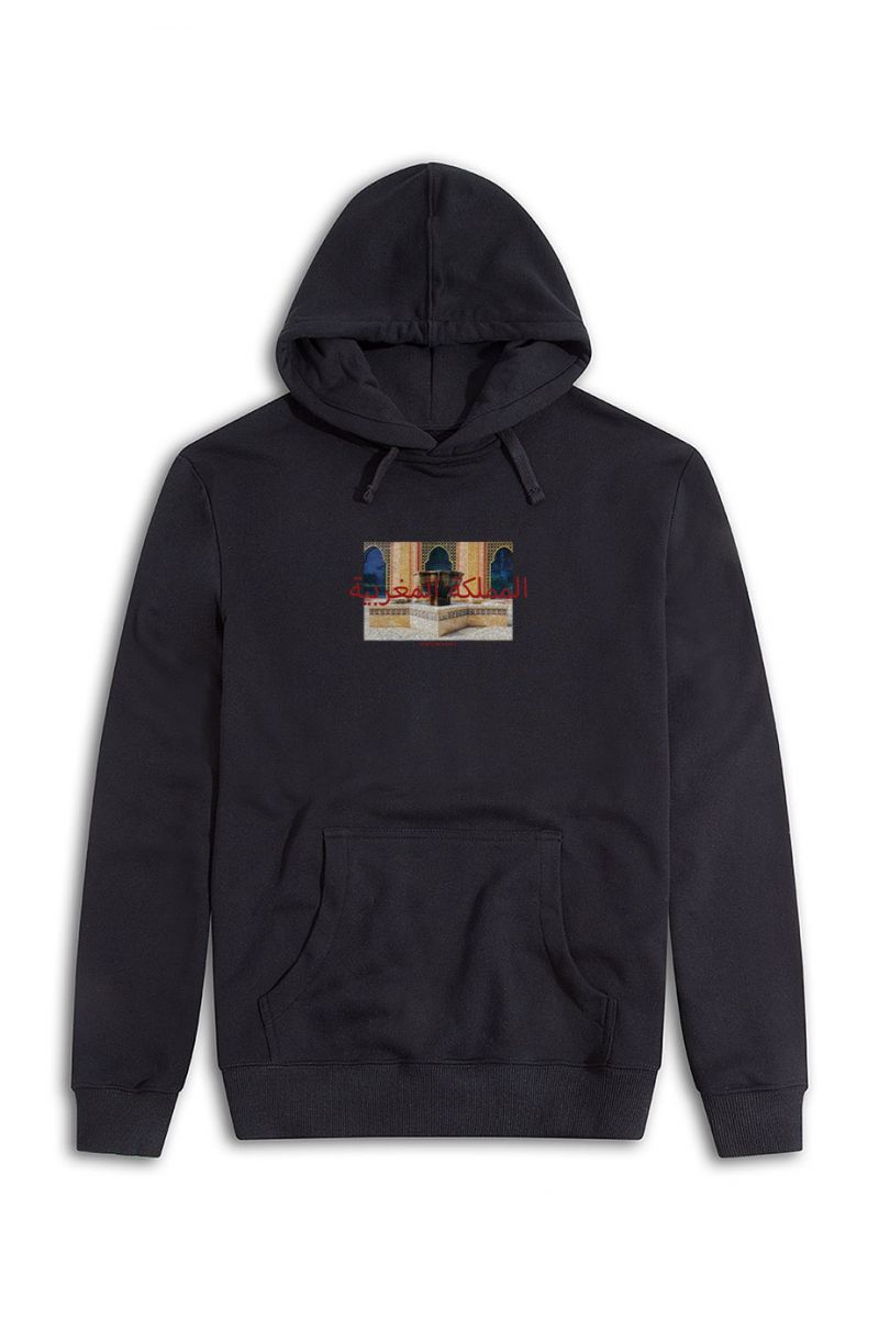 Black Premium Cotton Fountain Design Pullover Hoodie