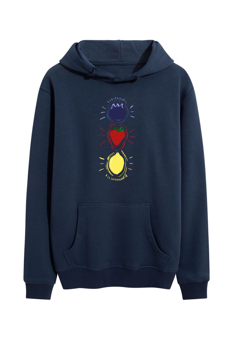 Navy Premium Cotton Fruit Design Pullover Hoodie