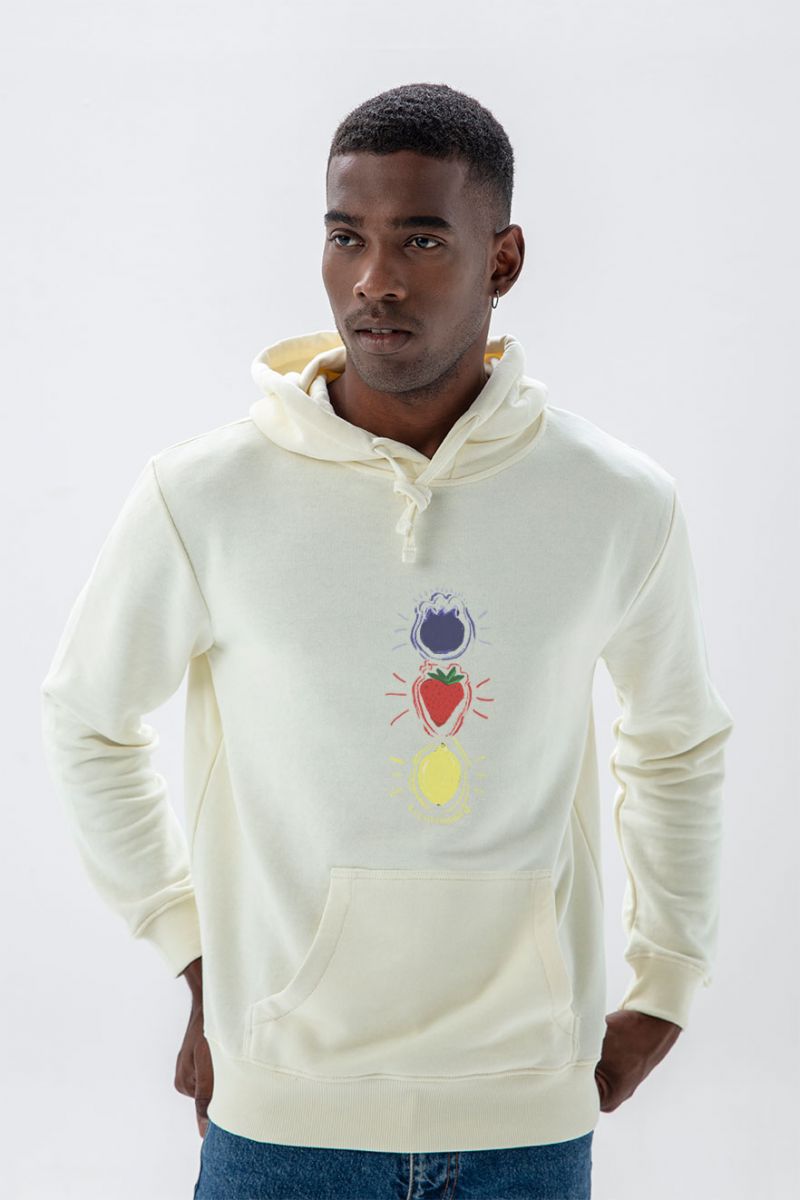 Ecru Premium Cotton Fruit Design Pullover Hoodie