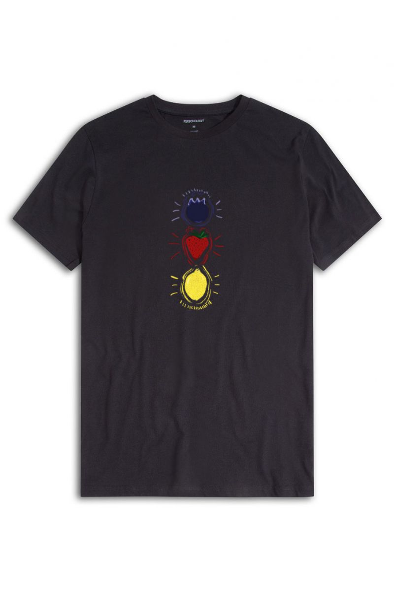 Black Soft Fabric Fruit Design Short Sleeve Tee