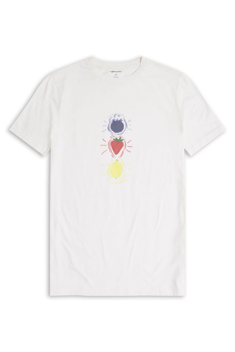 Off White Soft Fabric Fruit Design Short Sleeve Tee