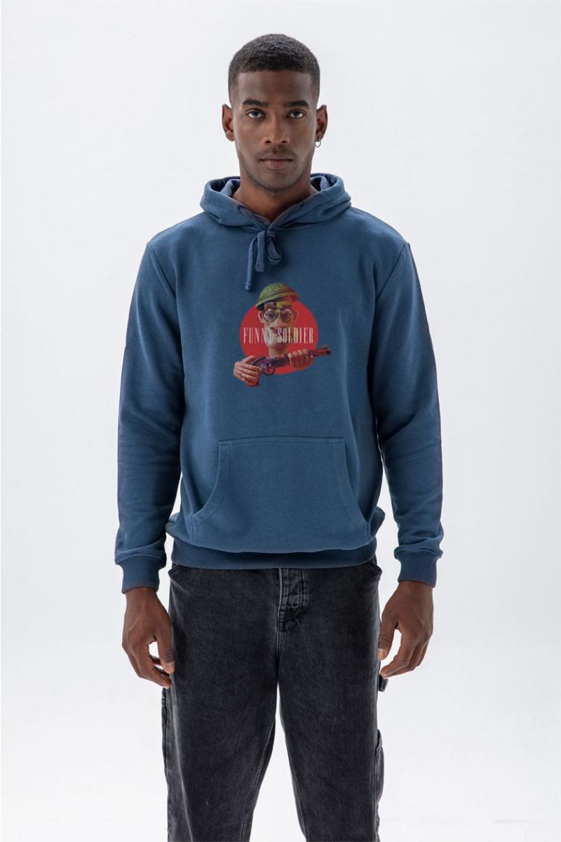 Navy Premium Cotton Funny Soldier Design Pullover Hoodie