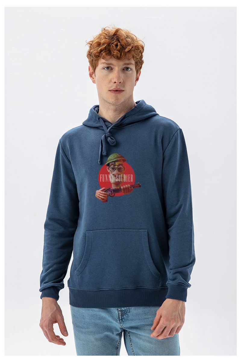 Navy Premium Cotton Funny Soldier Design Pullover Hoodie