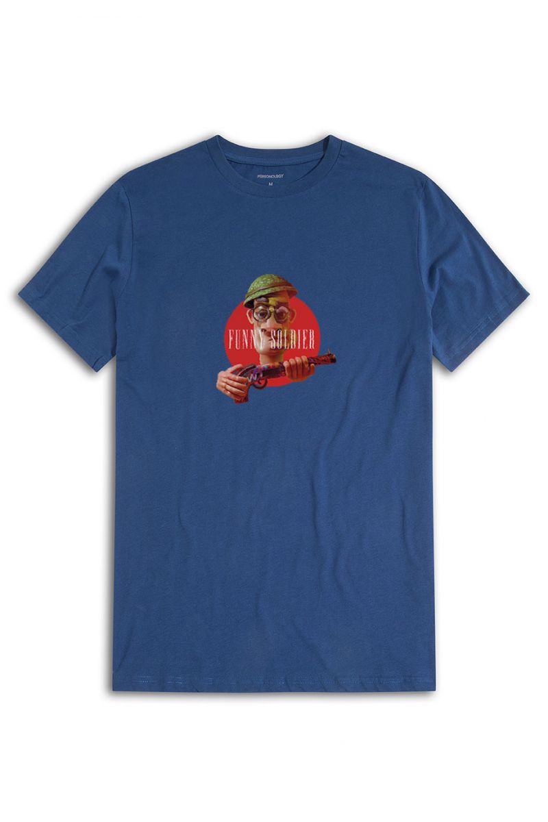 Navy Soft Fabric Funny Soldier Design Short Sleeve Tee