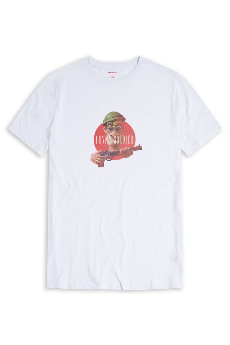 White Soft Fabric Funny Soldier Design Short Sleeve Tee