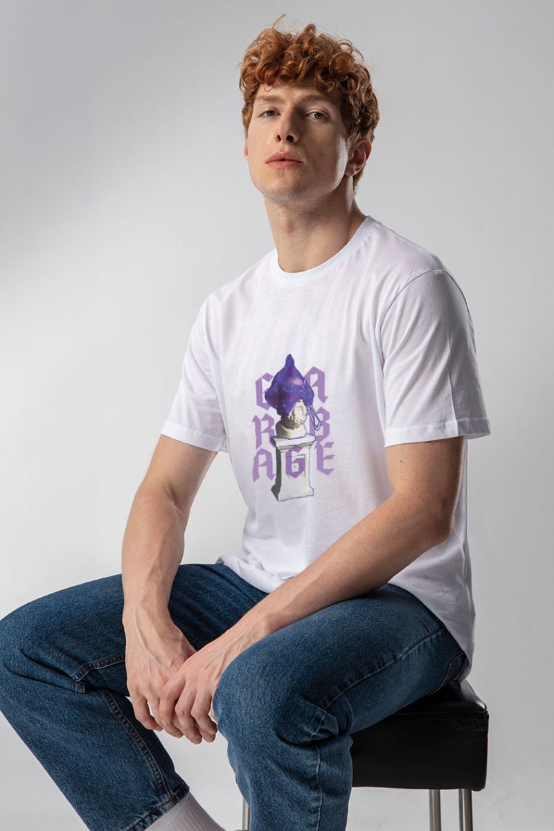 White Soft Fabric Garbage Design Short Sleeve Tee