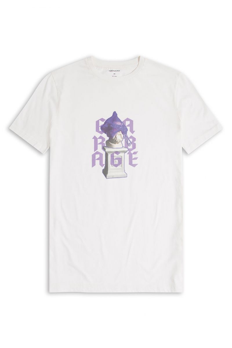 Off White Soft Fabric Garbage Design Short Sleeve Tee