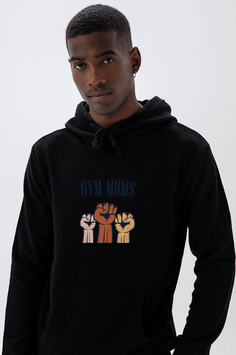 Black Premium Cotton Gym Moms Design Pullover Hoodie