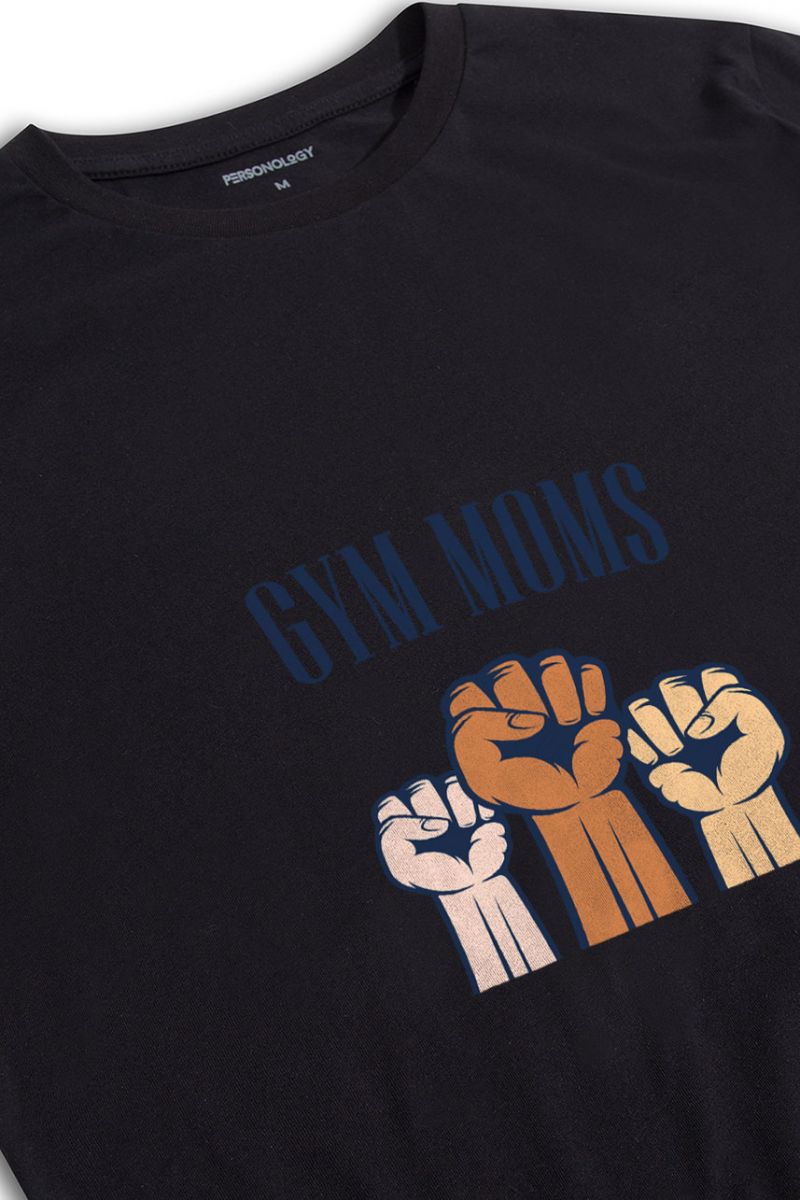 Black Soft Fabric Gym Moms Design Short Sleeve Tee
