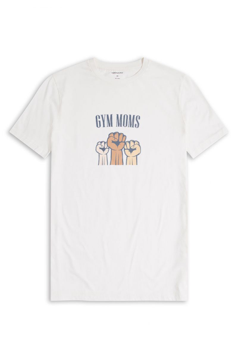 Off White Soft Fabric Gym Moms Design Short Sleeve Tee