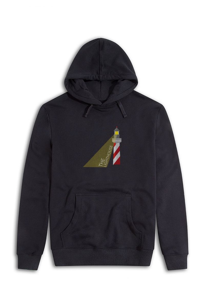 Black Premium Cotton The Lighthouse Design Pullover Hoodie