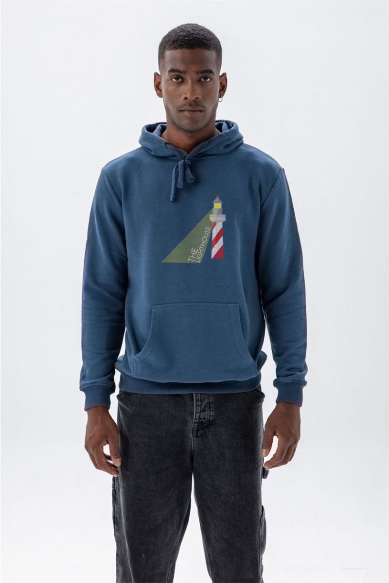 Navy Premium Cotton The Lighthouse Design Pullover Hoodie