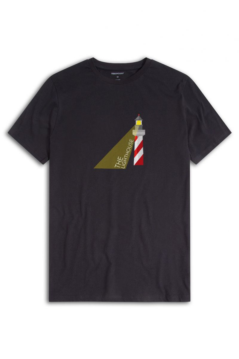 Black Soft Fabric The Lighthouse Design Short Sleeve Tee