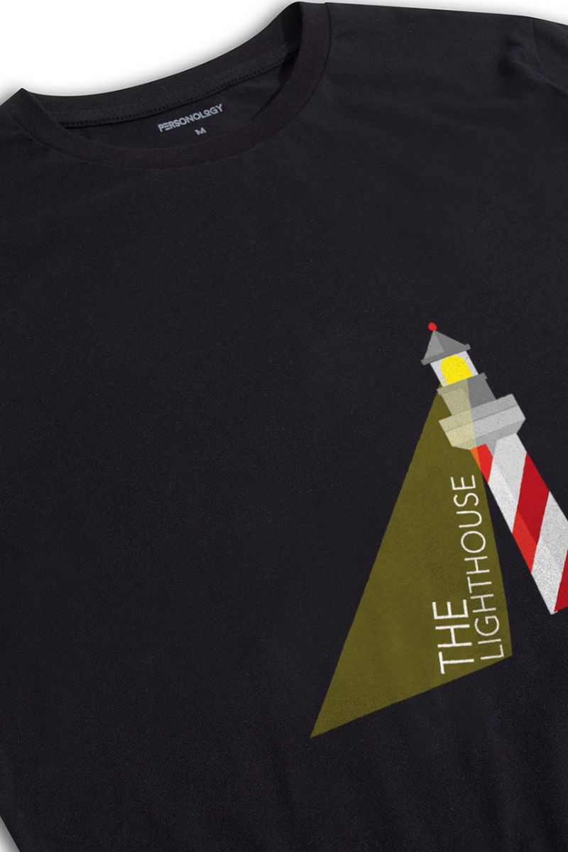 Black Soft Fabric The Lighthouse Design Short Sleeve Tee