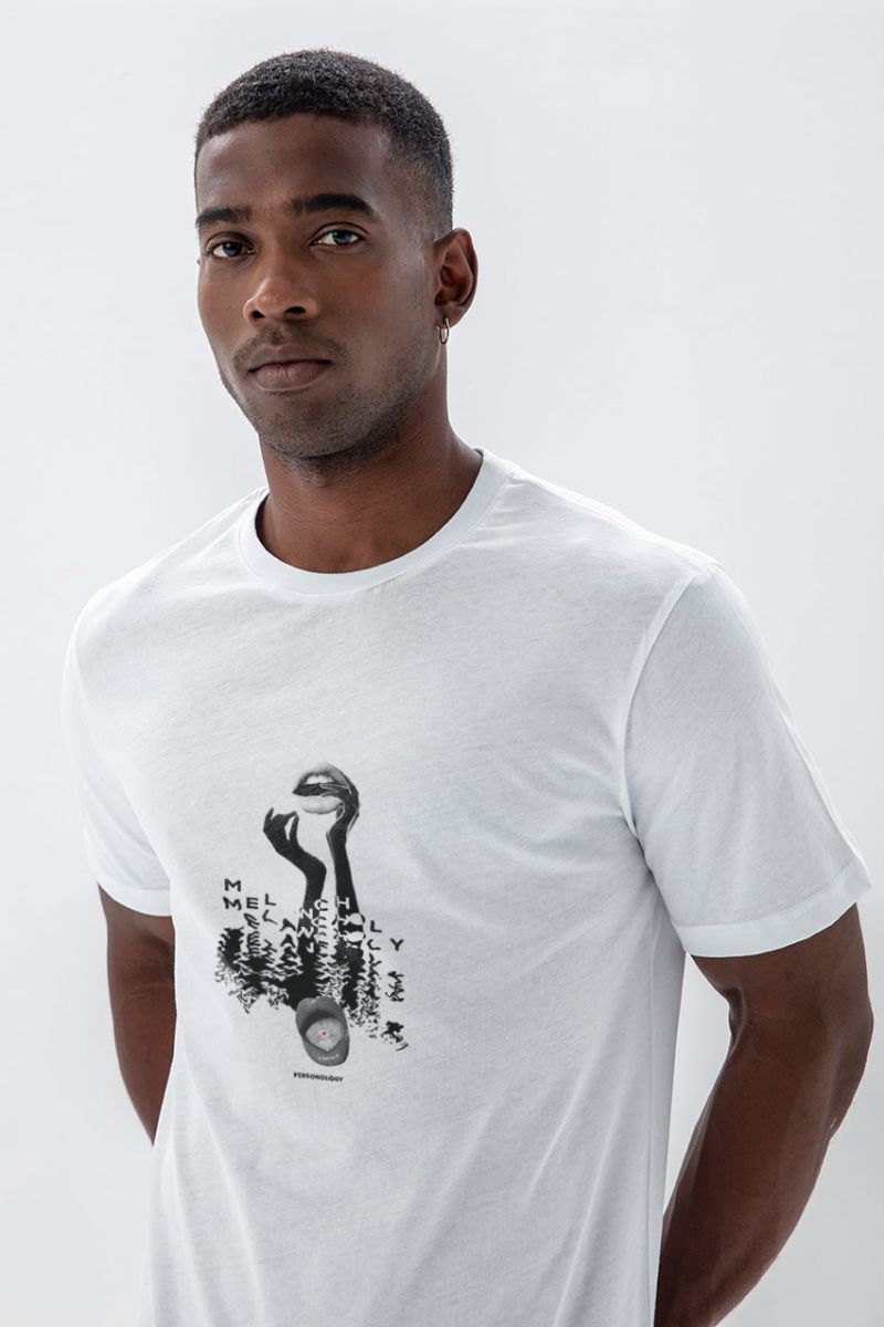 White Soft Fabric Melancholy Design Short Sleeve Tee