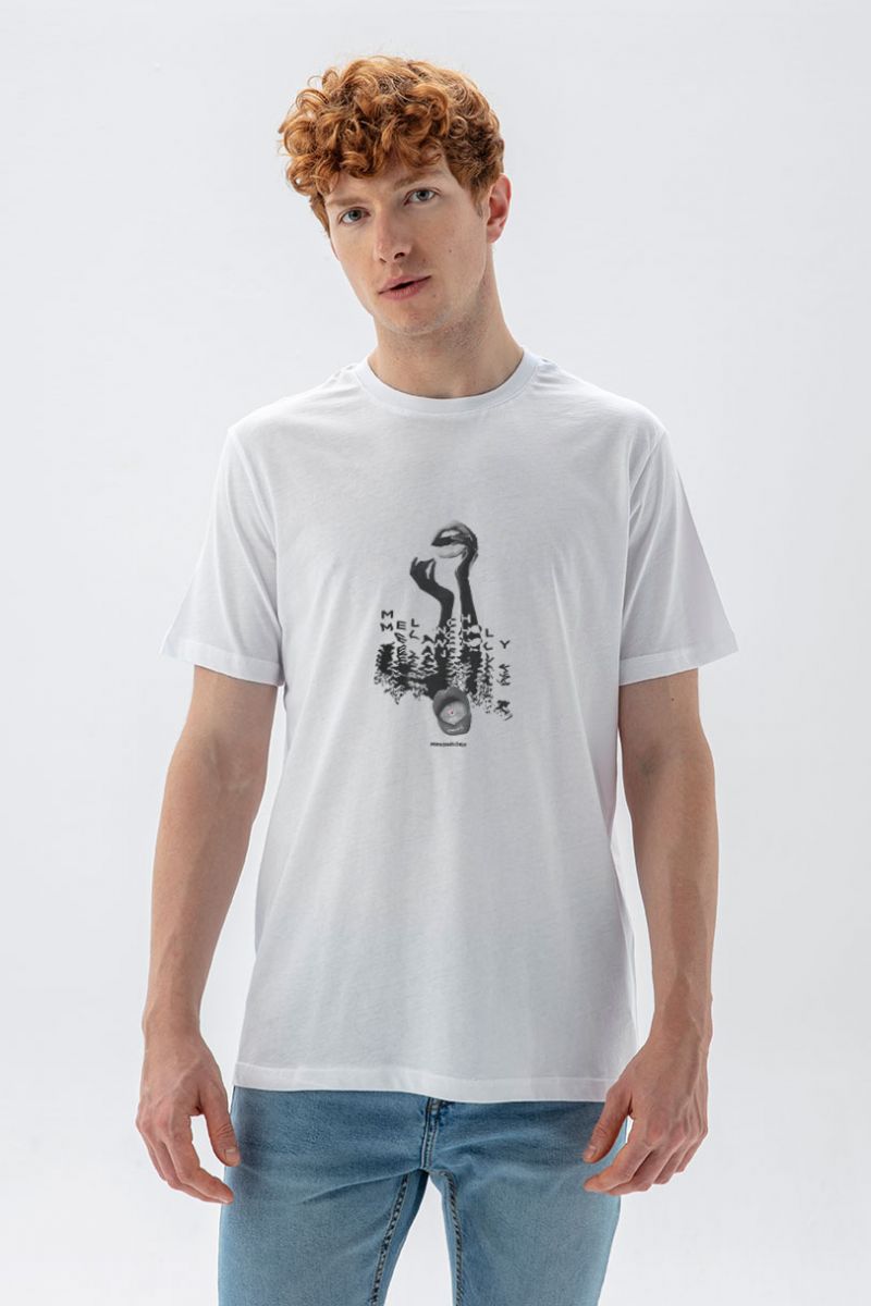 White Soft Fabric Melancholy Design Short Sleeve Tee