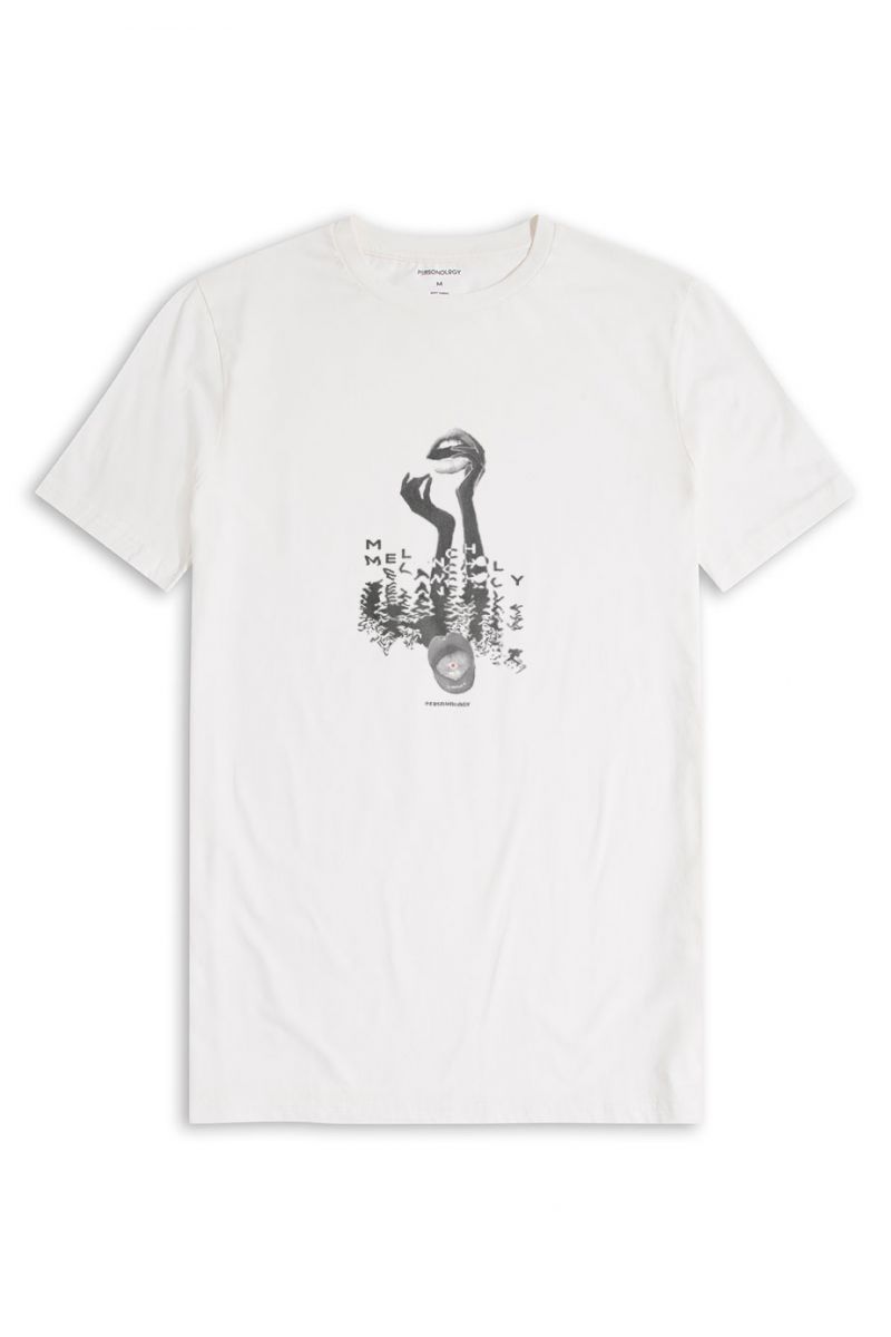 Off White Soft Fabric Melancholy Design Short Sleeve Tee
