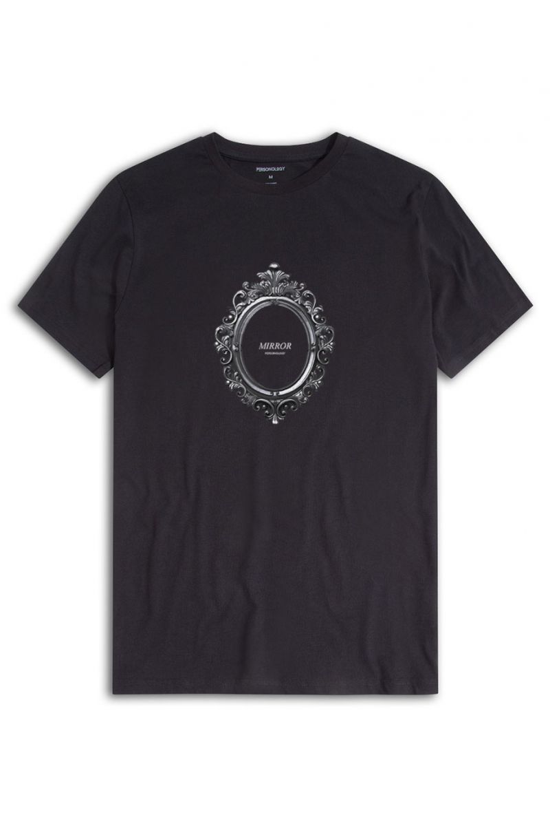 Black Soft Fabric Mirror Design Short Sleeve Tee