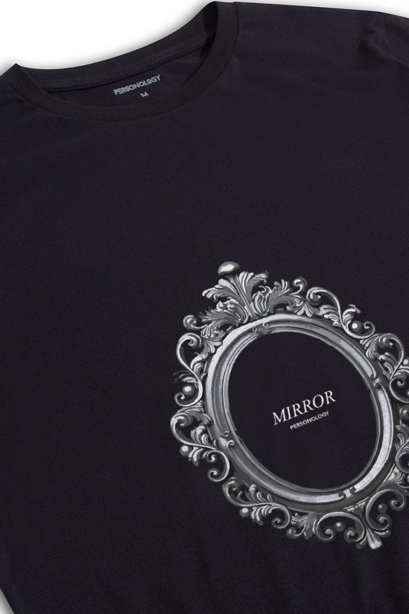 Black Soft Fabric Mirror Design Short Sleeve Tee