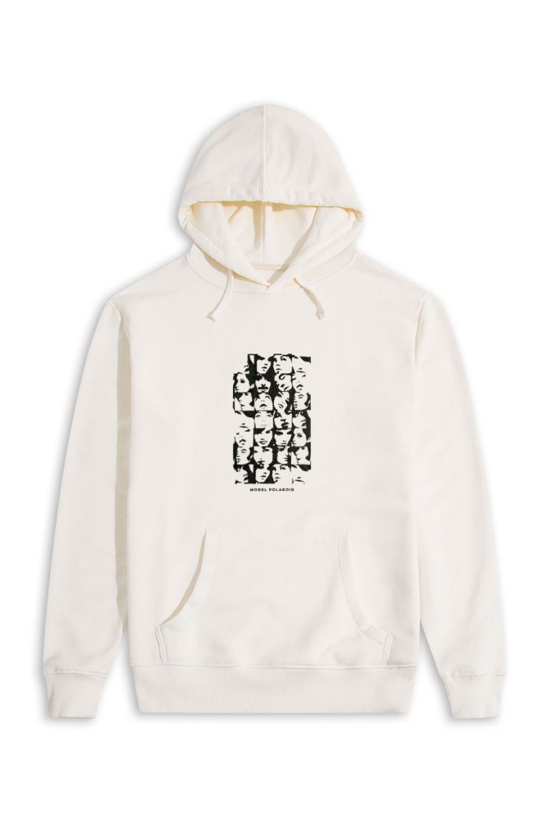 Ecru Premium Cotton Model Polaroid Design Pullover Hoodie