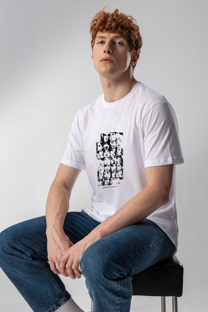 White Soft Fabric Model Polaroid Design Short Sleeve Tee