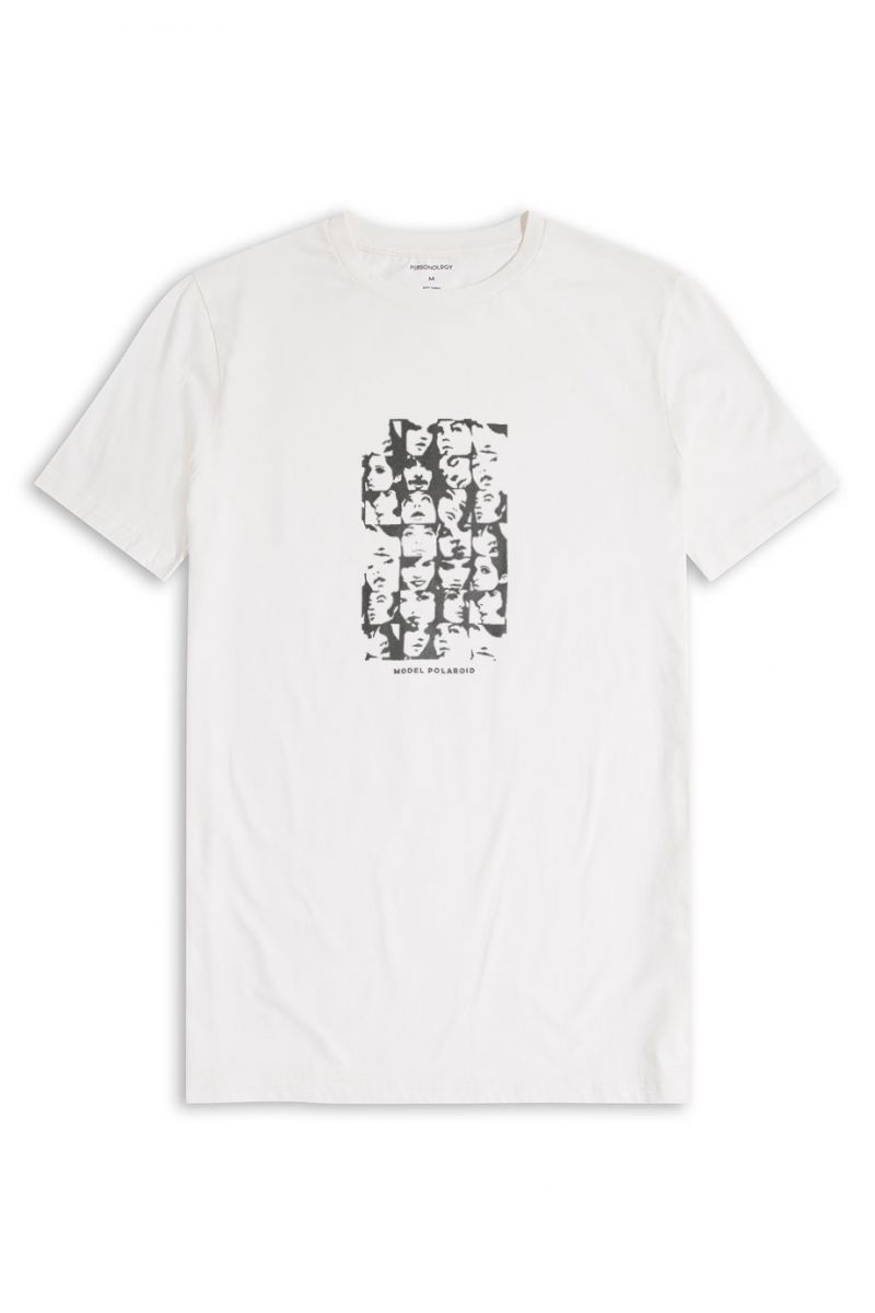 Off White Soft Fabric Model Polaroid Design Short Sleeve Tee