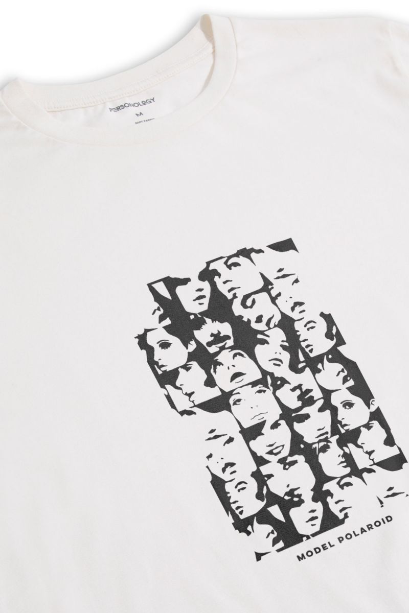 Off White Soft Fabric Model Polaroid Design Short Sleeve Tee