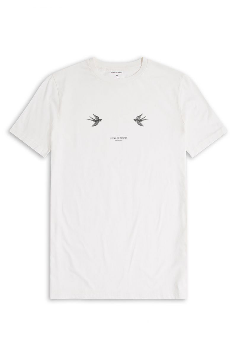 Off White Soft Fabric Old School Design Short Sleeve Tee