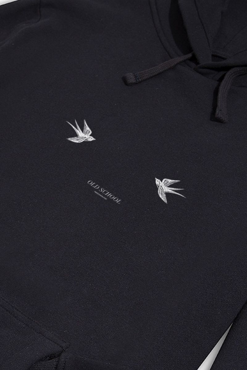 Black Premium Cotton Old School Design Pullover Hoodie
