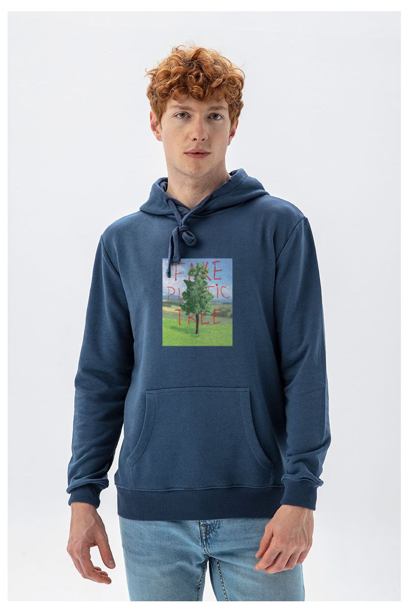 Navy Premium Cotton Plastic Tree Design Pullover Hoodie