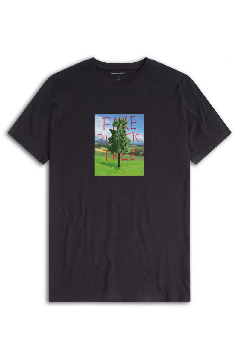 Black Soft Fabric Plastic Tree Design Short Sleeve Tee