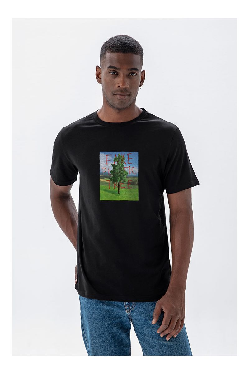 Black Soft Fabric Plastic Tree Design Short Sleeve Tee