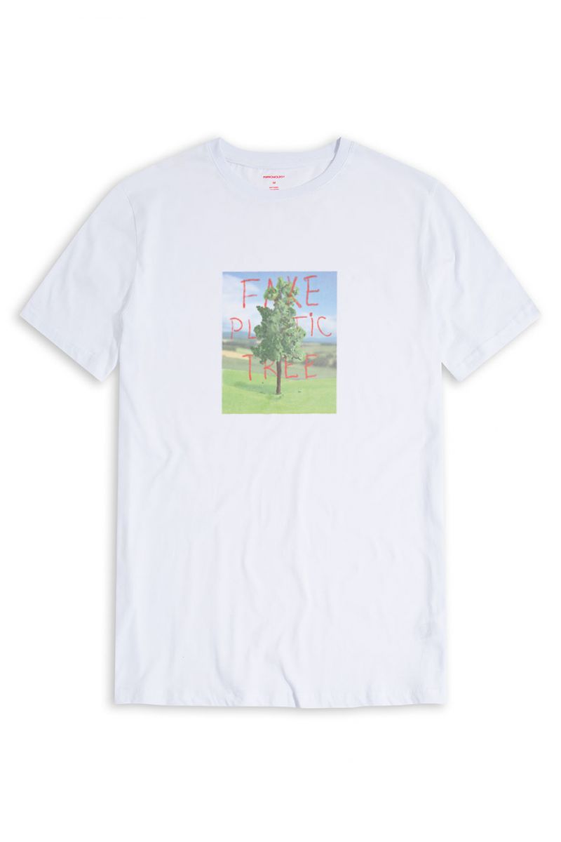 White Soft Fabric Plastic Tree Design Short Sleeve Tee