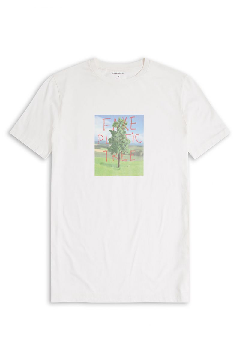 Off White Soft Fabric Plastic Tree Design Short Sleeve Tee
