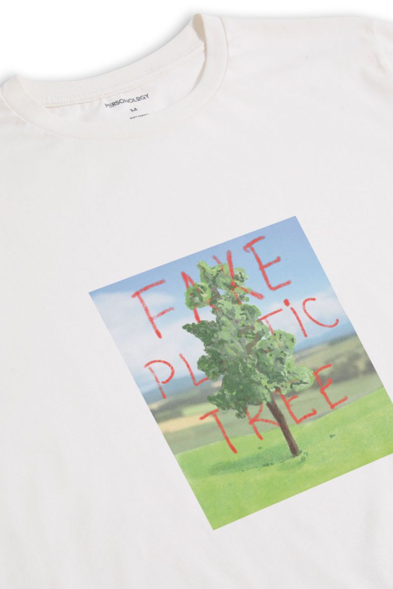 Off White Soft Fabric Plastic Tree Design Short Sleeve Tee