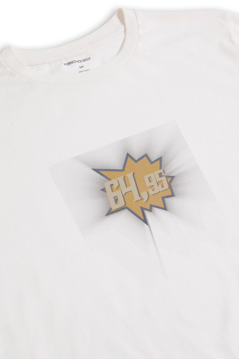 Off White Soft Fabric Price Tag Design Short Sleeve Tee