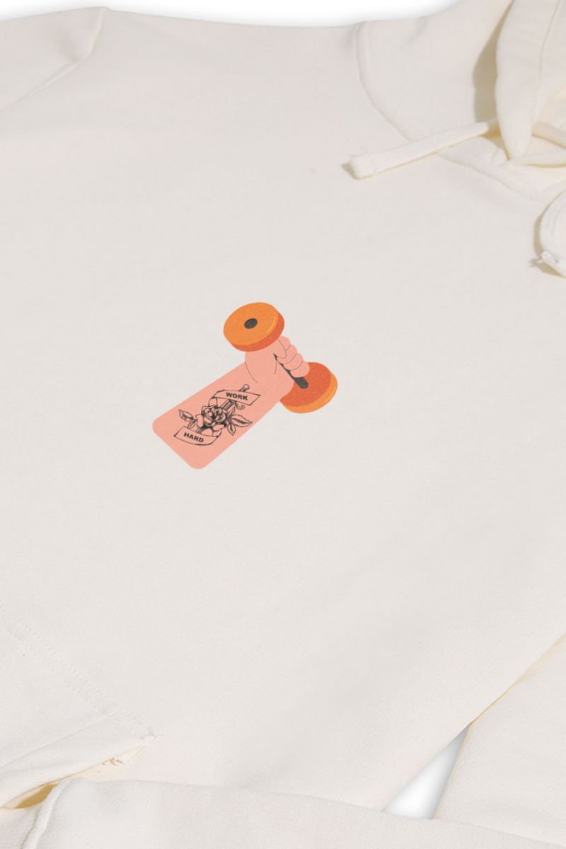 Ecru Premium Cotton Punch Design Pullover Hoodie