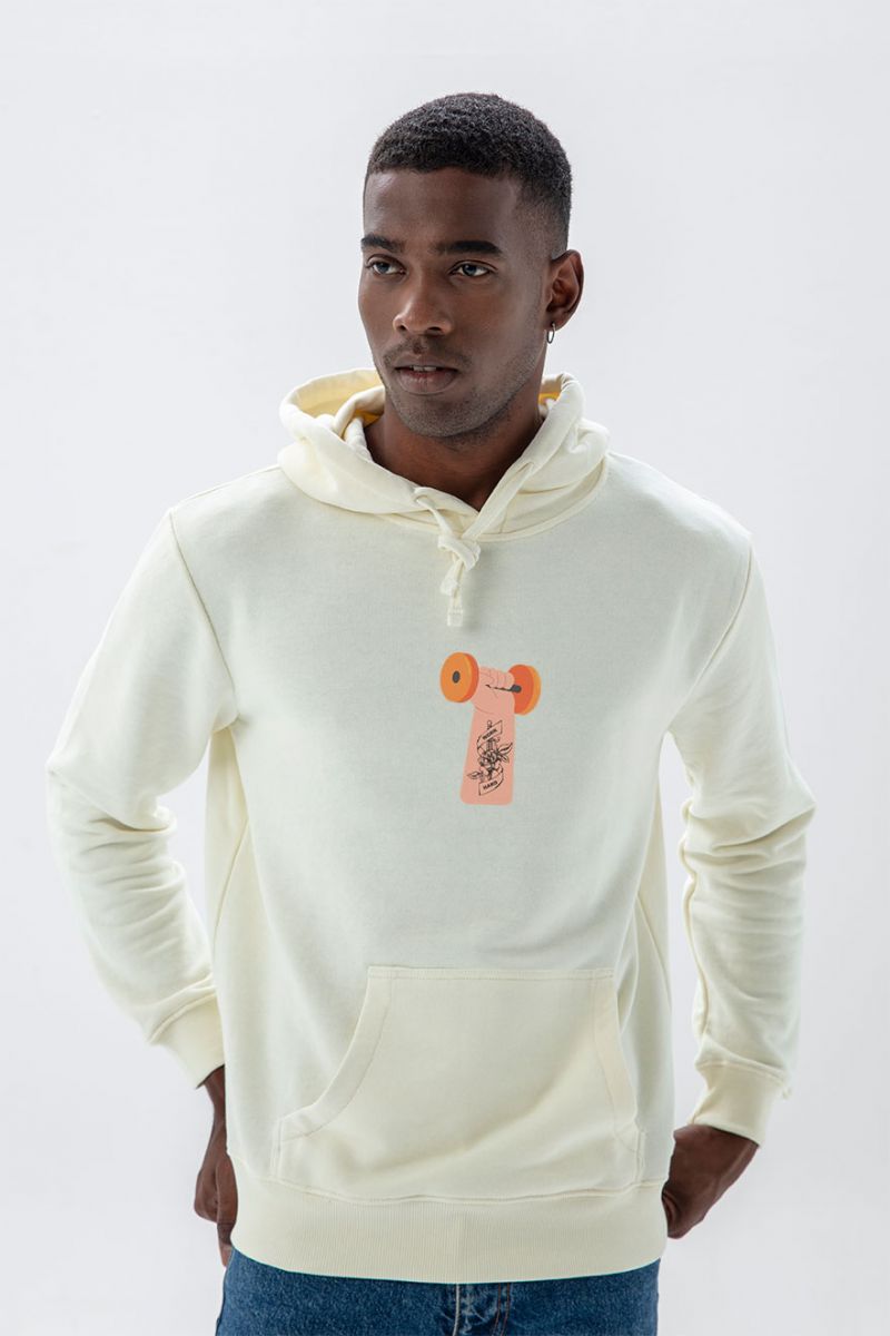 Ecru Premium Cotton Punch Design Pullover Hoodie