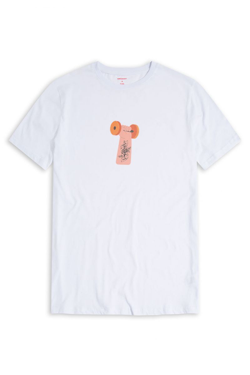White Soft Fabric Punch Design Short Sleeve Tee